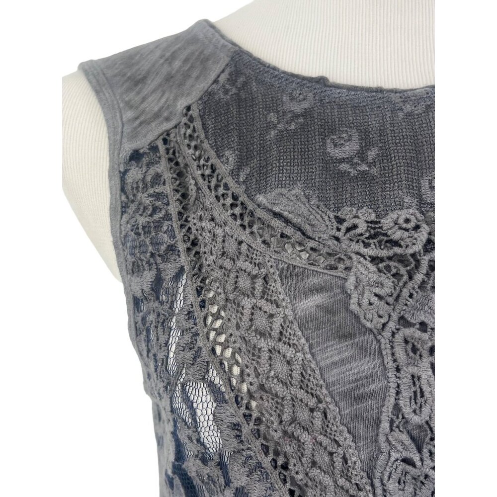 Free People Gray Lace Overlay Sleeveless Top - Picture 9 of 16